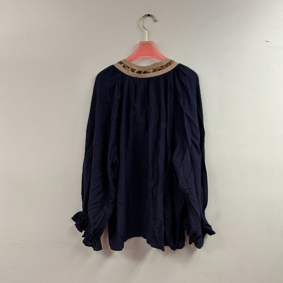 Leopard Trim V-Neck Blouse - WC5301 - Picture 2 of 2